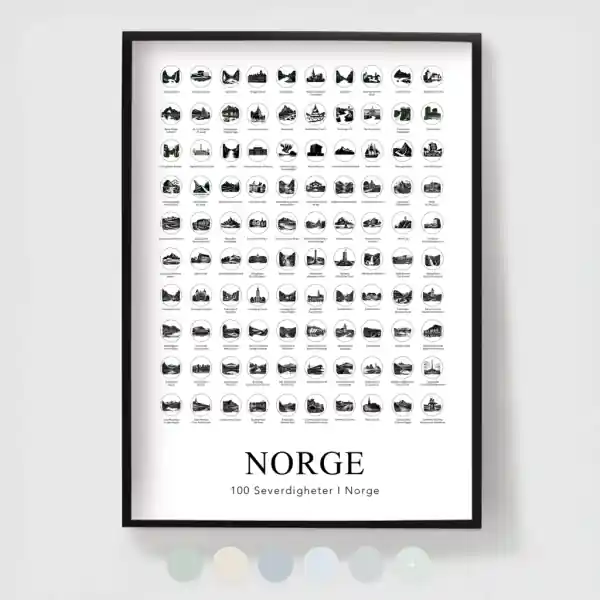 ‘Norja-juliste - 100 vierailupaikkaa - tyyli 2‘ Suosittu