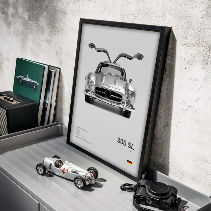 Juliste – Ylellinen mustavalkoinen urheiluauto / 300 SL 1954 Tarjous
