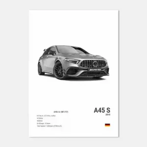 Juliste – Ylellinen mustavalkoinen urheiluauto / A45 S / Valkoinen Nopea Toimitus