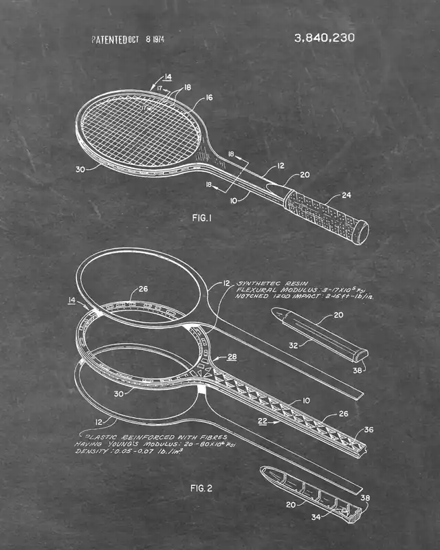 Korkea Laatu Patenttipiirrosjuliste - Tennismaila