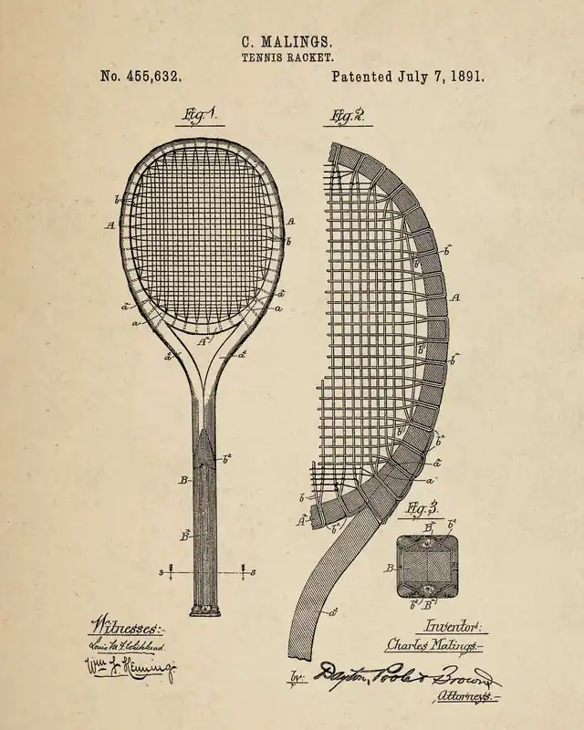 Tehdashinta Patenttipiirrosjuliste - Tennismaila