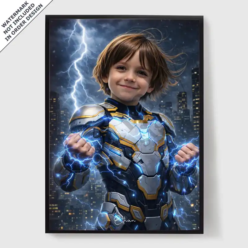 Personoitu Juliste - Kid Lightning Hero - AI Juliste Alennettu Hinta