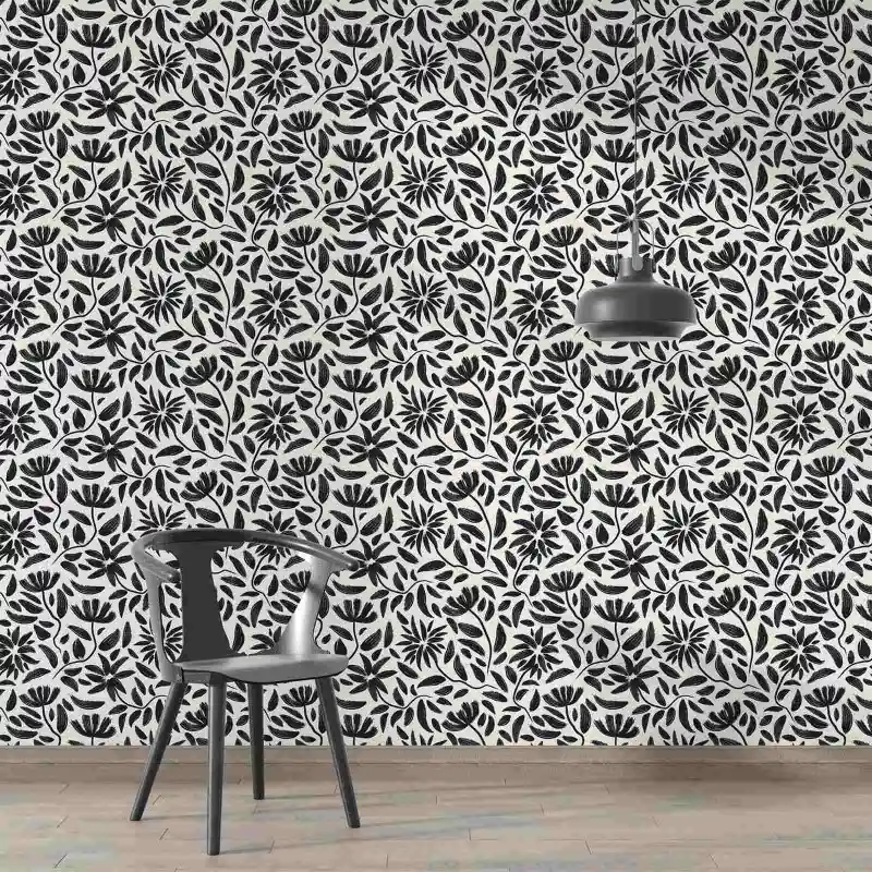 Pakollinen (Must-Have) Tapetti - Kukallinen Musta ja Valkoinen Eleganssi