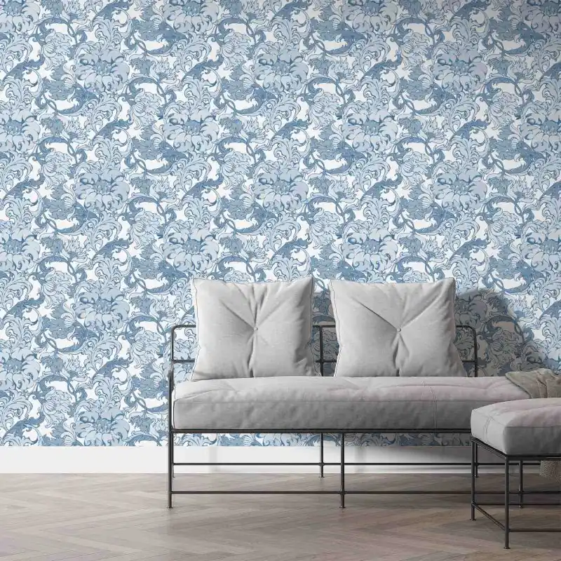 Tapetti - Vintage Sininen Kukka Damask Rajoitettu Tarjous