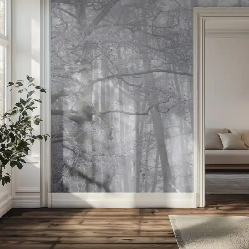 Superhinta Tapetti – Harmaa metsämaisema