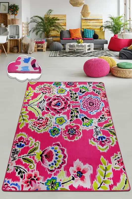 Tarjoushinta Käytävämatto Linento Bouquet, 80x140cm, pinkki