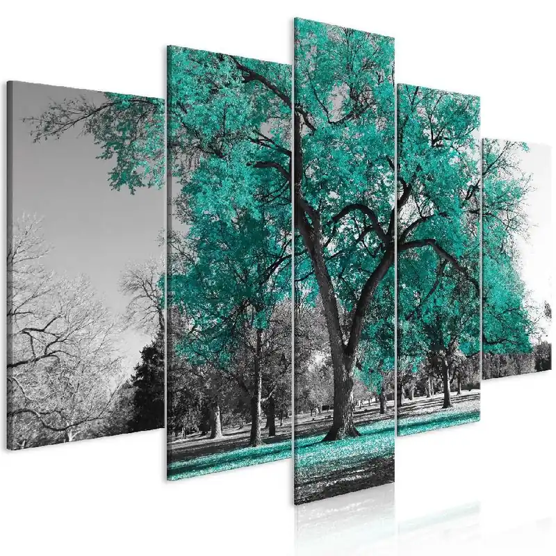 Aito Canvas-taulu Artgeist Autumn in the Park Turquoise, 5-osainen, leveä, eri kokoja