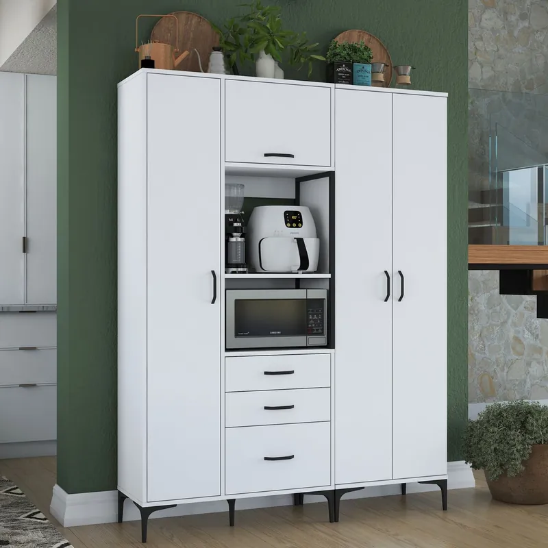 Aamiaiskaappi Linento Furniture JE131-2989, leveys 150cm, korkeus 198.6cm, valkoinen Tarjoushinta